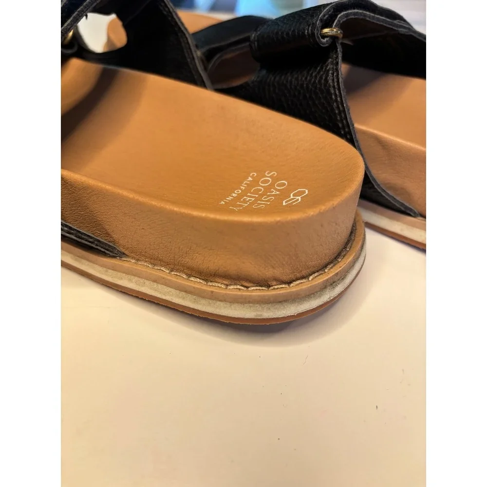 Oasis Society Black Pebbled Double Strap‎ Slide Sandals Comfort 8.5